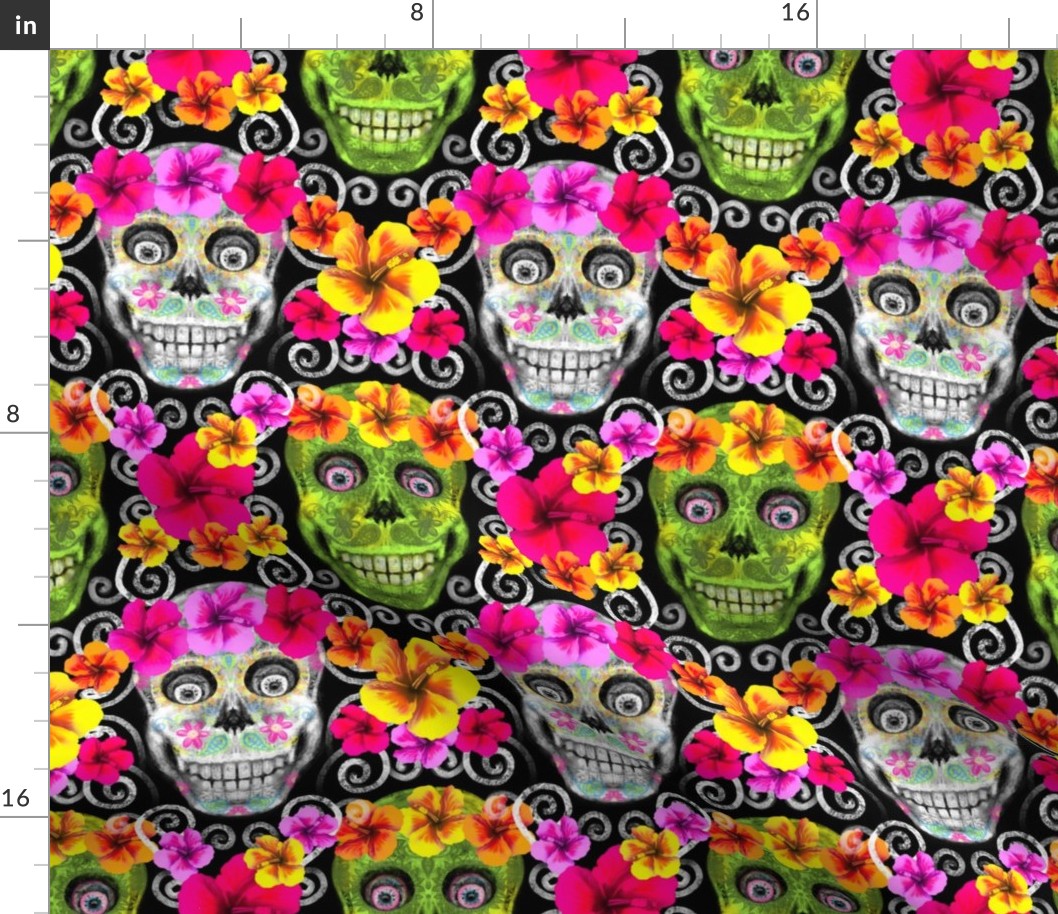 Whimsical Sugar Skull with Hibuscus