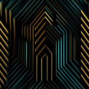 Abstract Tunnels Gold Teal Black background  ATL_1192
