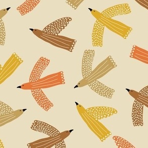 Whimsy flying birds in earth tones - Medium scale