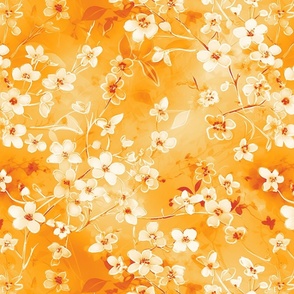 lose off white watercolor  flowers  on a bright orange yellow - medium scale