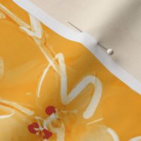 lose off white watercolor  flowers  on a bright orange yellow - large scale