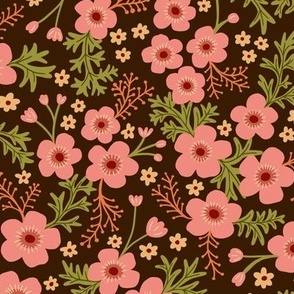 Buttercup garden in pink and brown - Medium scale