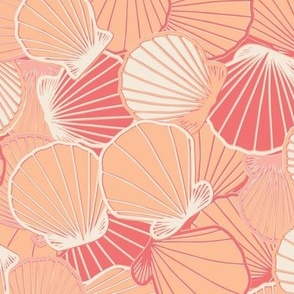 Scallop shells in peach and coral - medium scale 12.5"