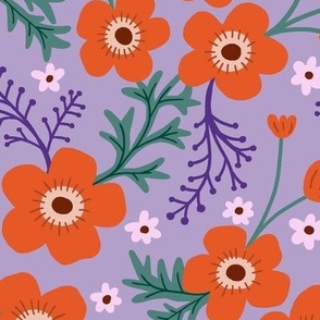 Buttercup garden in coral and lavender - Large scale