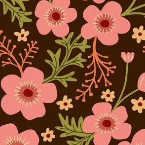 Buttercup garden in pink and brown - Large scale