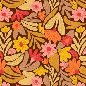 Bright happy flowers in brown and yellow - Small scale