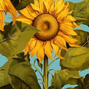 24" Fall Sunflower Flower Field with Butterflies in Teal by Audrey Jeanne