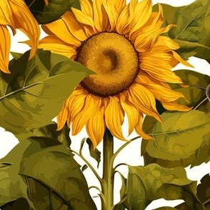 24" Fall Sunflower Flower Field with Butterflies in Off White by Audrey Jeanne