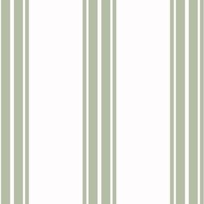 Classic Traditional Ticking Stripe in White and Sage Green
