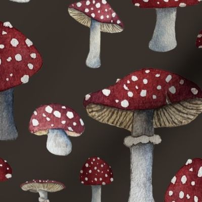 Red Mushroom with White Dots on Brown LARGE  (24x24)