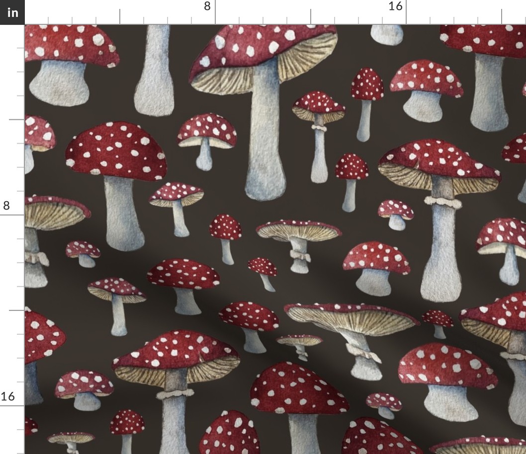 Red Mushroom with White Dots on Brown LARGE  (24x24)