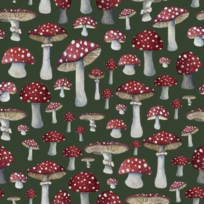 Red Mushrooms with White Dots on Green LARGE (25x25)