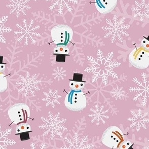 Midi - Cute Christmas Snowmen & Festive Snowflakes - Blush Pink