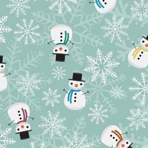 Midi - Cute Christmas Snowmen & Festive Snowflakes - Soft Mint Green