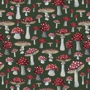 Red Mushrooms with White Dots Green SMALL (5.25x5.25)
