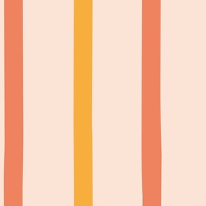 Large creamy peach, coral pink and mustard organic stripe
