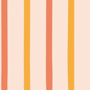 Creamy peach, coral pink and mustard organic stripe