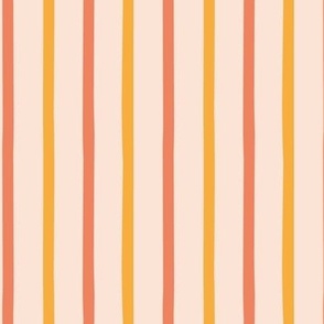 Micro creamy peach, coral pink and mustard organic stripe