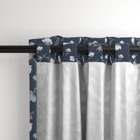 Painted Wildflower Tossed Botanical Pattern in Navy with Gray Blue Florals