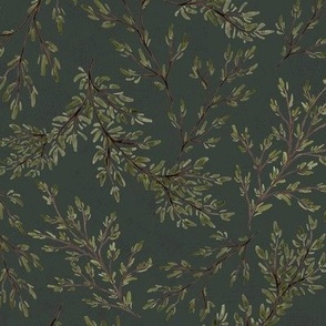 Medium - Rustic Watercolour Leaf Branches - Texture - Forest Green