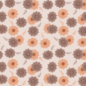 Sunflowers Painted on Beige Twig Graphic Background in Peach, Taupe, & Brown