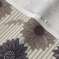 Sunflower over Soft Stripe Geometric Floral, Greige Brown Beige Gray Greys