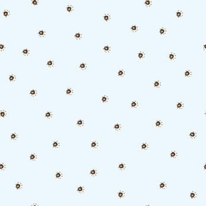 Dot Flowers in Dark Brown and Tan on light blue background. Large Scale