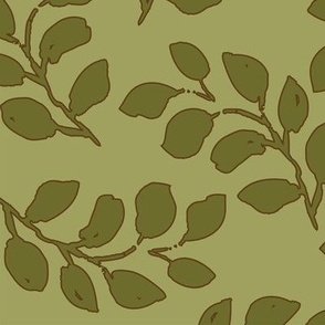 Green Leaf Scatter on Lighter Green Background 24"