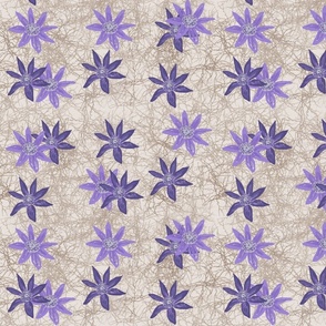 Sunflowers Painted on Beige Twig Graphic Background in Purple & Lilac