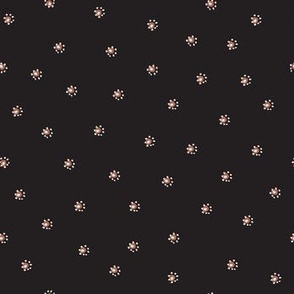 Dot Flowers in Dark Orange and Very Light Blue on Almost Black Background
