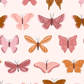 Butterfly Flutter in Pink and Berry on Cream (Jumbo)