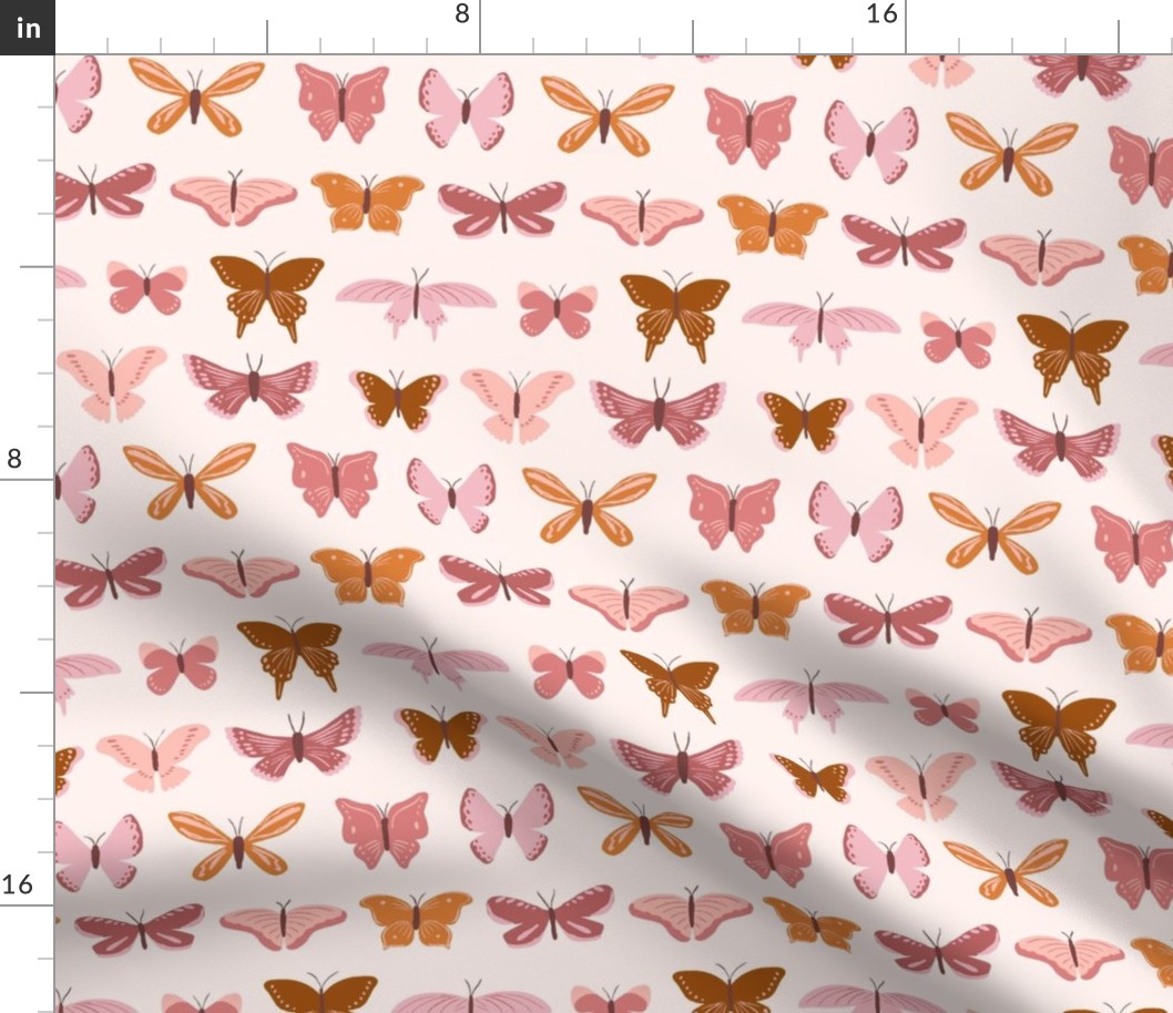 Butterfly Flutter in Pink and Berry on Cream