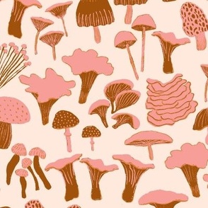 Foraged Mushrooms in Coral Pink