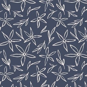 Line Drawn Flowers in Navy Blue