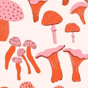 Foraged Mushrooms in Bright Pink and Orange (Jumbo)