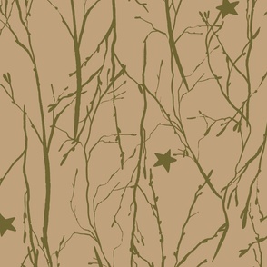 Organic Trailing Winter Branches and Stars - Brown and Green