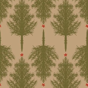 Rustic Cabin Christmas Trees with Stars Zig Zag - Green and Brown