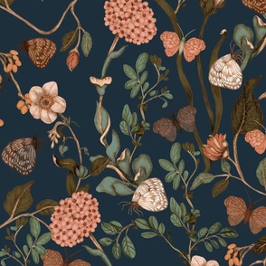 Amelia Wallpaper & Fabric on Blue // Large Scale