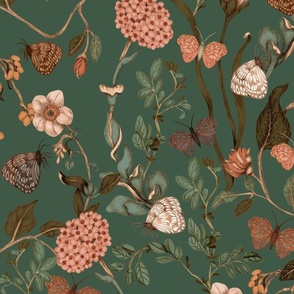 Amelia Wallpaper & Fabric on Green // Large Scale