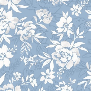 White Painted Floral Blue Background Wallpaper