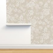 White Painted Floral Beige Background Wallpaper