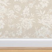 White Painted Floral Beige Background Wallpaper