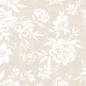 White Painted Floral Beige Background Wallpaper