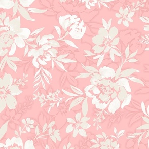 White Painted Floral Pink Background Wallpaper