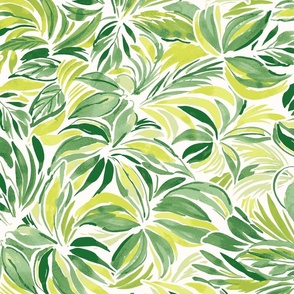 Lush Green Painted Tropical Leaves