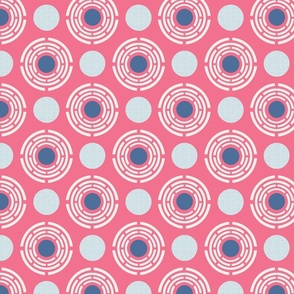 Blue and white circles on pink-small scale