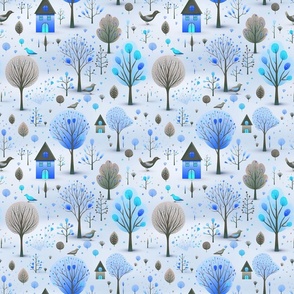 Naive birdhouse illustration	winter