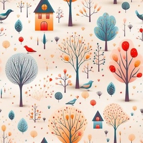 Naive birdhouse illustration	fall