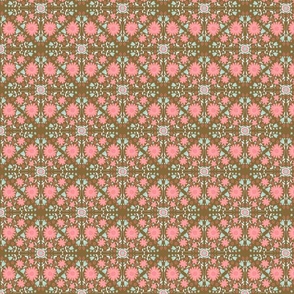 Ditsy Retro floral garden - brown