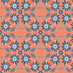 Garden floral coral and blue